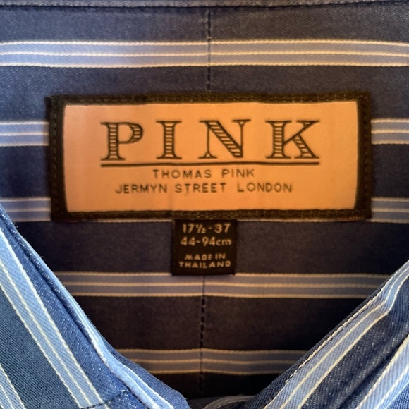 Thomas Pink 100% Cotton Dark Blue & White Striped Button Down. Size 17 1/2 - 37 - Picture 4 of 12